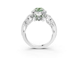 White gold Fancy Green Oval Cut Halo Diamond Ring with Milgrain and Bezel Accents on a Split Shank Band_15