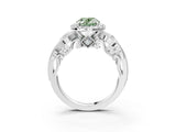 White gold Fancy Green Oval Cut Halo Diamond Ring with Milgrain and Bezel Accents on a Split Shank Band_3