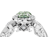 White gold Fancy Green Oval Cut Halo Diamond Ring with Milgrain and Bezel Accents on a Split Shank Band_4