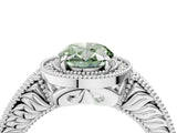 White gold Fancy Green Oval  Cut Halo Diamond Ring with Pavé Band and Four-Prong Setting_104