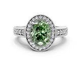 White gold Fancy Green Oval  Cut Halo Diamond Ring with Pavé Band and Four-Prong Setting_109