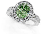 White gold Fancy Green Oval  Cut Halo Diamond Ring with Pavé Band and Four-Prong Setting_110
