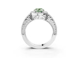 White gold Fancy Green Oval  Cut Halo Diamond Ring with Pavé Band and Four-Prong Setting_112