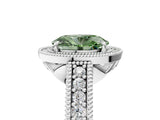 White gold Fancy Green Oval  Cut Halo Diamond Ring with Pavé Band and Four-Prong Setting_114