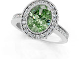 White gold Fancy Green Oval  Cut Halo Diamond Ring with Pavé Band and Milgrain Prong Setting_33