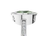 White gold Fancy Green Oval  Cut Halo Diamond Ring with Pavé Band and Milgrain Prong Setting_37