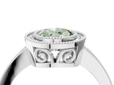 White gold Fancy Green Oval  Cut Halo Diamond Ring with Pavé Band and Milgrain Prong Setting_41