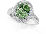 White gold Fancy Green Oval Cut Halo Diamond Ring with Pavé Band and Three-Prong Setting_13