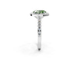 White gold Fancy Green Oval Cut Halo Diamond Ring with Pavé Band and Three-Prong Setting_14