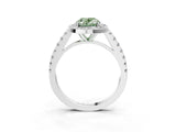 White gold Fancy Green Oval Cut Halo Diamond Ring with Pavé Band and Three-Prong Setting_15