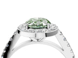 White gold Fancy Green Oval Cut Halo Diamond Ring with Pavé Band and Three-Prong Setting_16