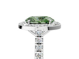 White gold Fancy Green Oval Cut Halo Diamond Ring with Pavé Band and Three-Prong Setting_17
