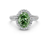 White gold Fancy Green Oval Cut Halo Diamond Ring with Pavé Band_36