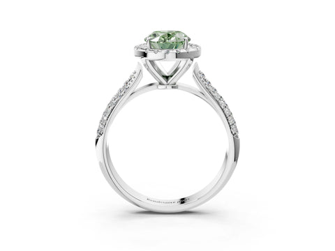 White gold Fancy Green Oval Cut Halo Diamond Ring with Pavé Band_39