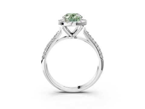 White gold Fancy Green Oval Cut Halo Diamond Ring with Pavé Band_3