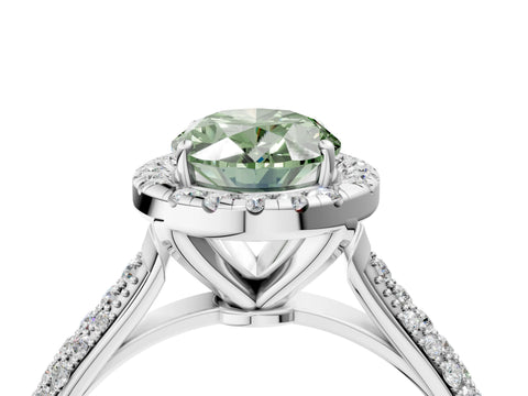 White gold Fancy Green Oval Cut Halo Diamond Ring with Pavé Band_40