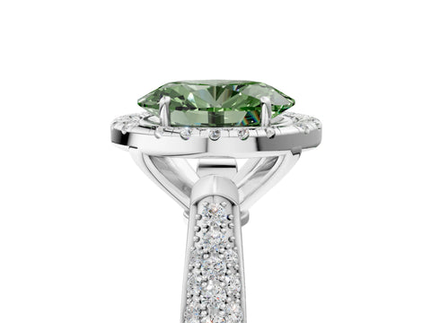 White gold Fancy Green Oval Cut Halo Diamond Ring with Pavé Band_41