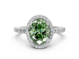 White gold Fancy Green Oval  Cut Halo Diamond Ring with Pave Band and Four-Prong Setting_24