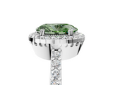 White gold Fancy Green Oval  Cut Halo Diamond Ring with Pave Band and Four-Prong Setting_29