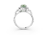 White gold Fancy Green Oval  Cut Halo Diamond Ring with Scrollwork Band and Four-Prong Setting_119