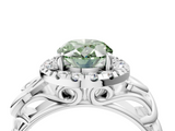 White gold Fancy Green Oval  Cut Halo Diamond Ring with Scrollwork Band and Four-Prong Setting_120