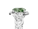 White gold Fancy Green Oval  Cut Halo Diamond Ring with Scrollwork Band and Four-Prong Setting_121