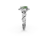 White gold Fancy Green Oval  Cut Halo Diamond Ring with Scrollwork Band and Four-Prong Setting_130
