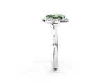 White gold Fancy Green Oval Cut Halo Diamond Ring with Solitaire Band and Prong Setting_2