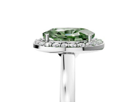 White gold Fancy Green Oval Cut Halo Diamond Ring with Solitaire Band and Prong Setting_5