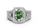 White gold Fancy Green Oval Cut Halo Diamond Ring with Split Shank and Four-Prong Setting_105