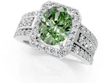 White gold Fancy Green Oval Cut Halo Diamond Ring with Split Shank and Four-Prong Setting_106