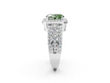 White gold Fancy Green Oval Cut Halo Diamond Ring with Split Shank and Four-Prong Setting_107