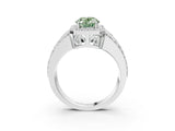 White gold Fancy Green Oval Cut Halo Diamond Ring with Split Shank and Four-Prong Setting_108