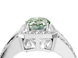White gold Fancy Green Oval Cut Halo Diamond Ring with Split Shank and Four-Prong Setting_109