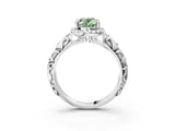 White gold Fancy Green Oval Cut Halo Diamond Solitaire with Filigree Band and Four-Prong Setting_15