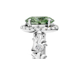 White gold Fancy Green Oval Cut Halo Diamond Solitaire with Filigree Band and Four-Prong Setting_17