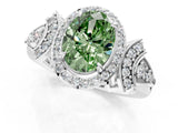 White gold Fancy Green Oval Cut Halo Diamond Split Shank Engagement Ring with Four-Prong Setting_1