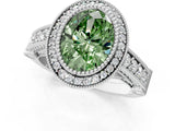 White gold Fancy Green Oval Cut Halo Diamond Split Shank Pave Ring_1