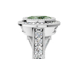 White gold Fancy Green Oval Cut Halo Diamond Split Shank Pave Ring_5