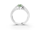 White gold Fancy Green Oval Cut Halo Diamond Split Shank Ring with Prong Setting_3