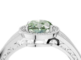 White gold Fancy Green Oval Cut Halo Diamond Split Shank Ring with Prong Setting_4