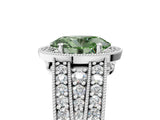 White gold Fancy Green Oval Cut Halo Diamond Split Shank Ring with Prong Setting_5