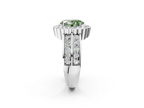 White gold Fancy Green Oval Cut Halo Diamond Split Shank Ring with Scalloped Prong Setting_14