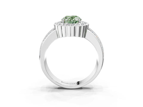 White gold Fancy Green Oval Cut Halo Diamond Split Shank Ring with Scalloped Prong Setting_15