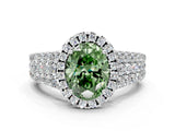 White gold Fancy Green Oval Cut Halo Pavé Diamond Engagement Ring with Split Shank and Four-Prong Setting_3