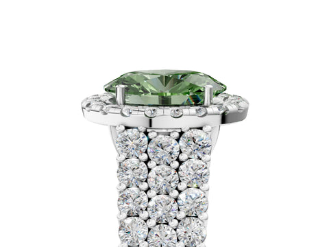White gold Fancy Green Oval Cut Halo Pavé Diamond Engagement Ring with Split Shank and Four-Prong Setting_8