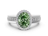 White gold Fancy Green Oval  Cut Halo Pave Band Four-Prong Ring_49