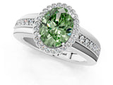 White gold Fancy Green Oval  Cut Halo Pave Band Four-Prong Ring_52
