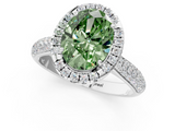 White gold Fancy Green Oval  Cut Halo Pave Band Four-Prong Setting Ring_38