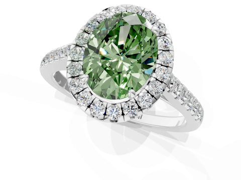 White gold Fancy Green Oval Cut Halo Pave Diamond Engagement Ring with Four-Prong Setting_1